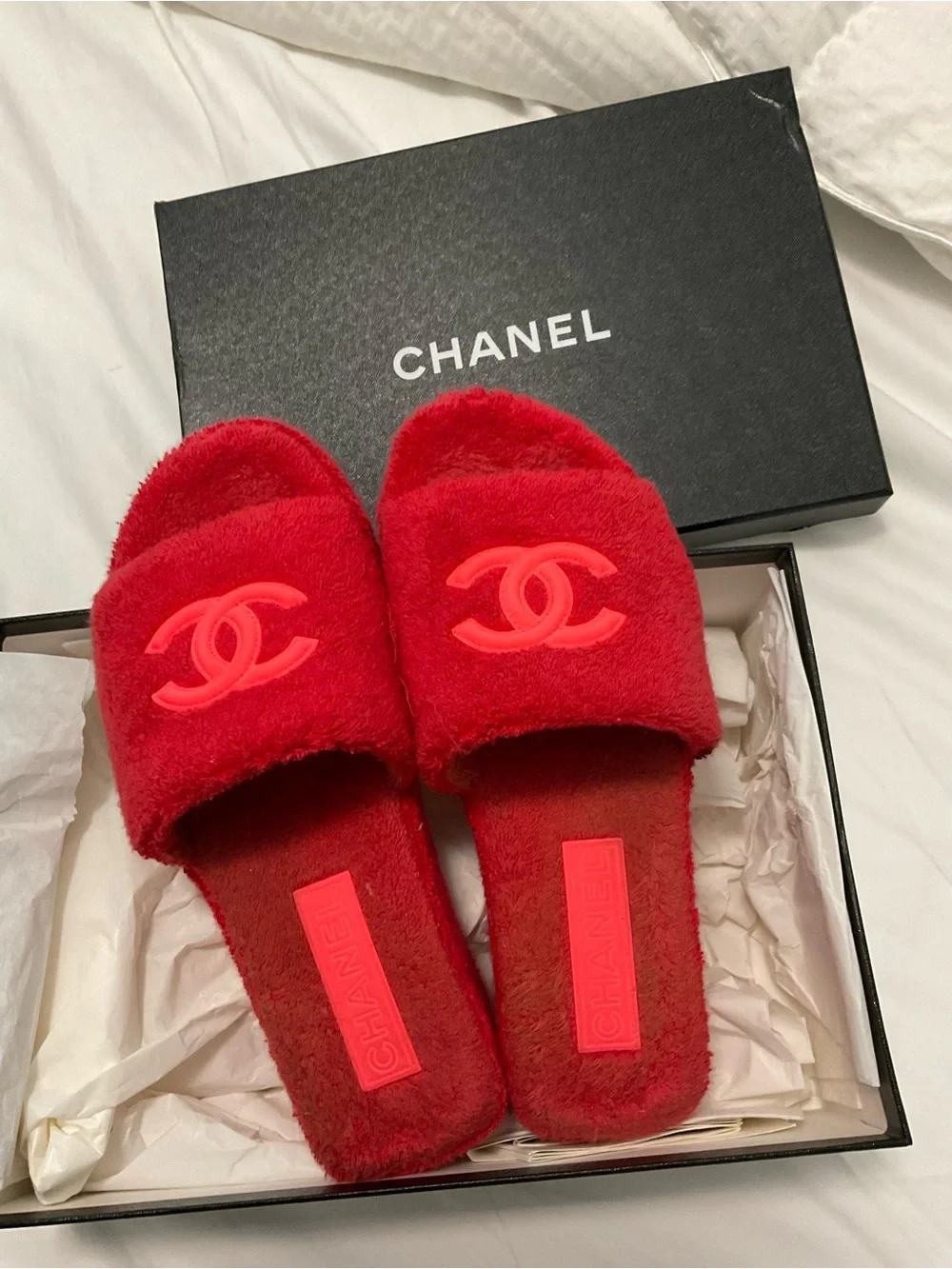 CHANEL red fuzzy